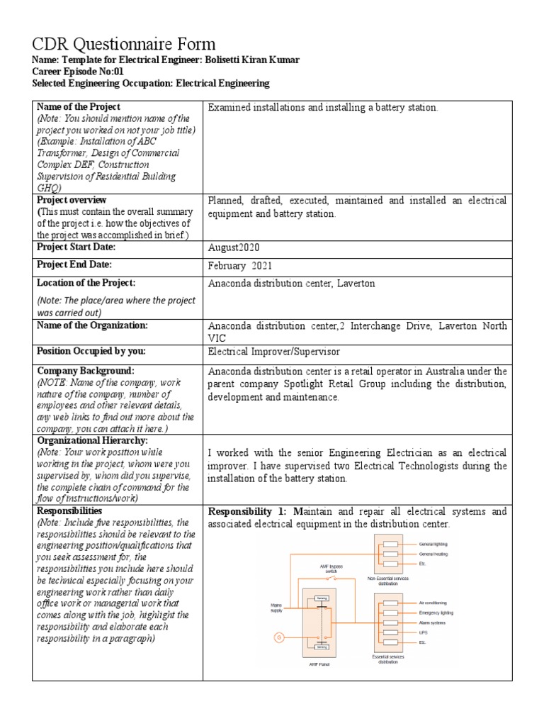 CDR Questionnaire Form: of The Project I.E. How The Objectives of The ...