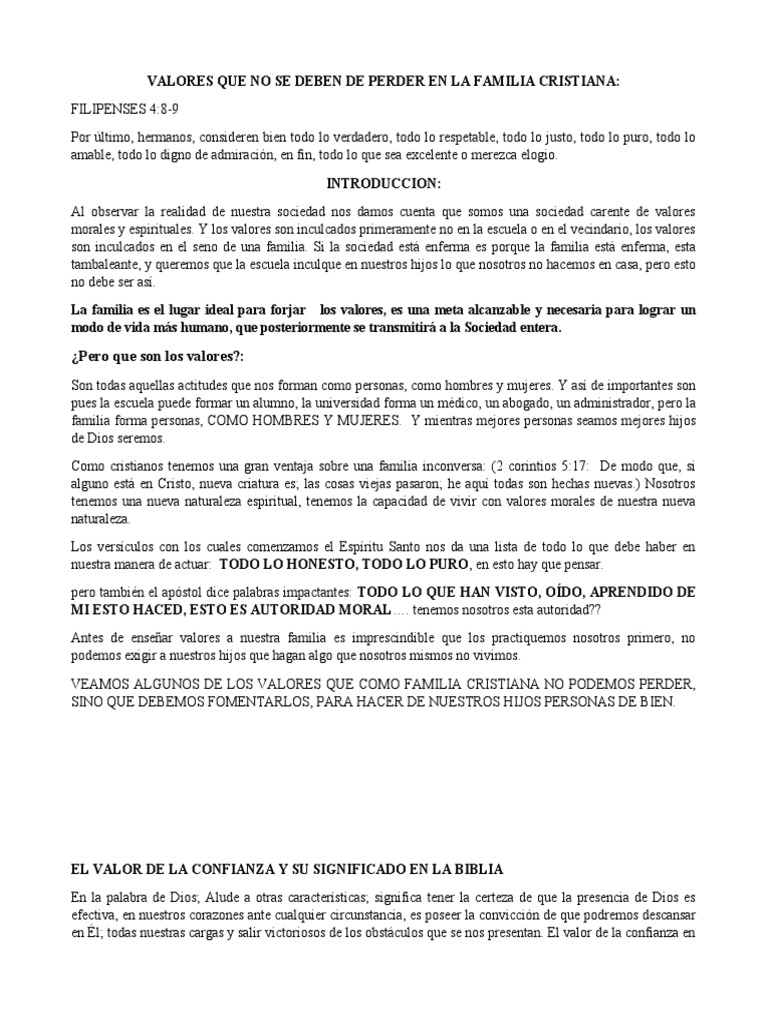 Valores Esenciales en la Familia Cristiana | PDF | Amor | Familia