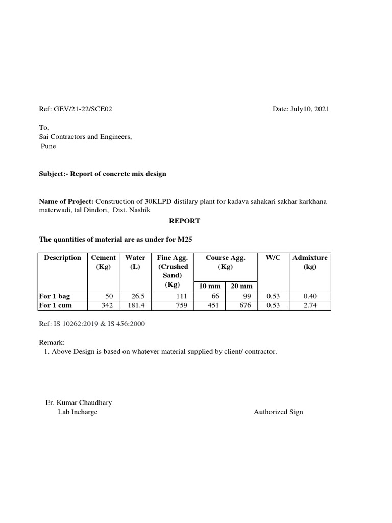 Mix Design M25 CS PDF Concrete Nature