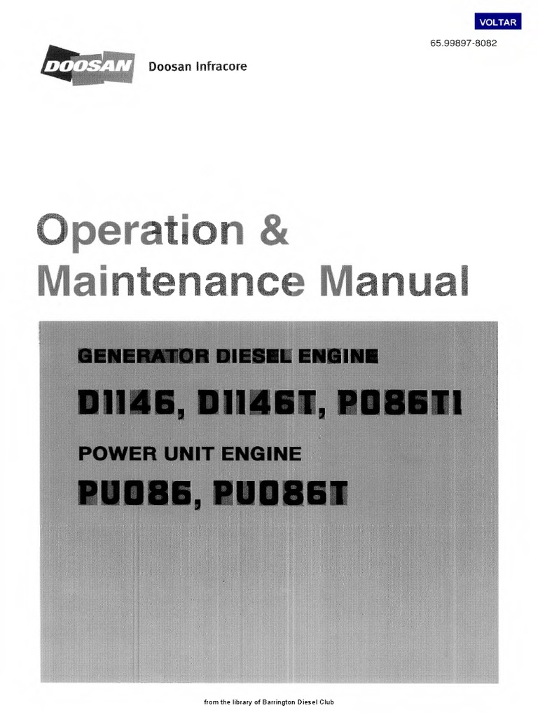 Doosan D1146 Pu086 Shop Manual Ab | PDF | Engines | Mechanical.
