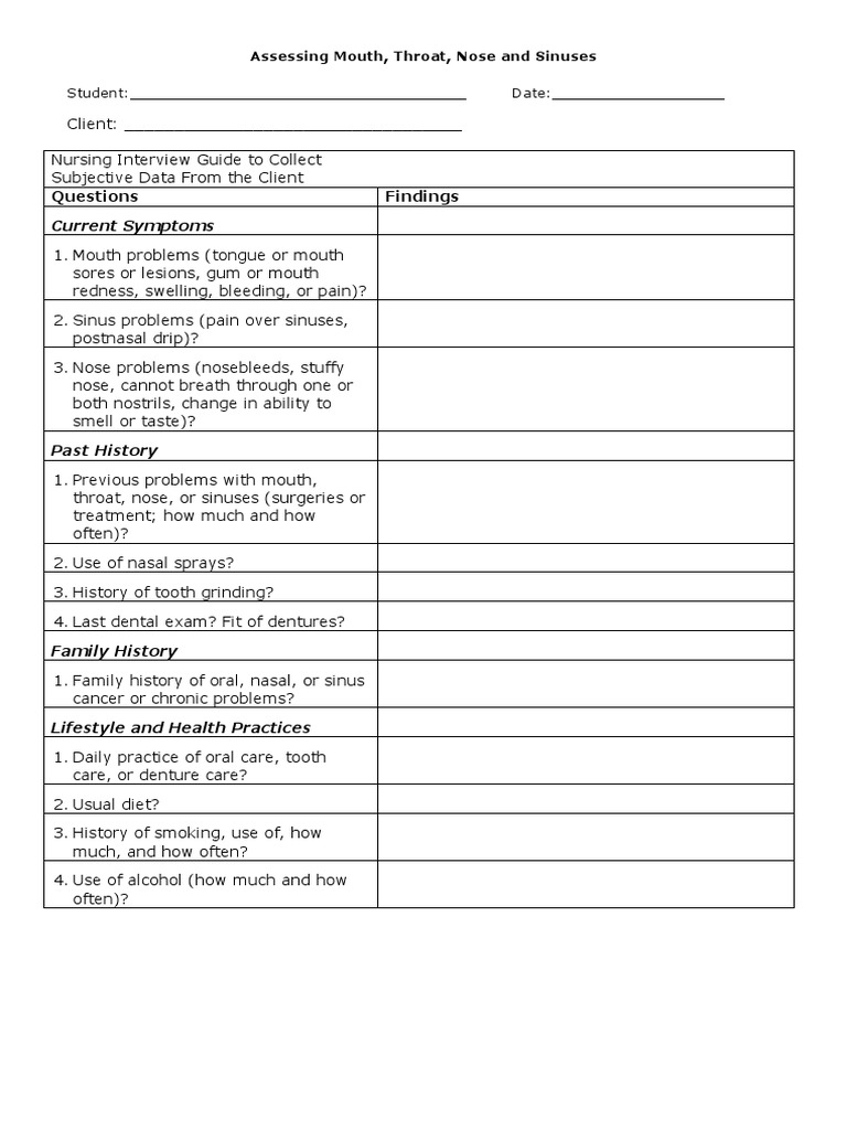 Mouth, Throat, Nose, and Sinus Assessment Guide | PDF