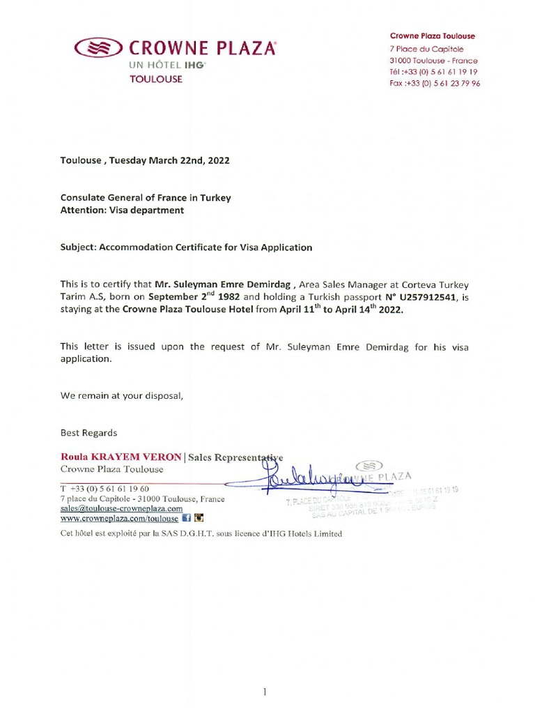 Accommodation Letter For Visa | PDF