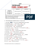 Quantifiers: Some/Any: Grammar Worksheet