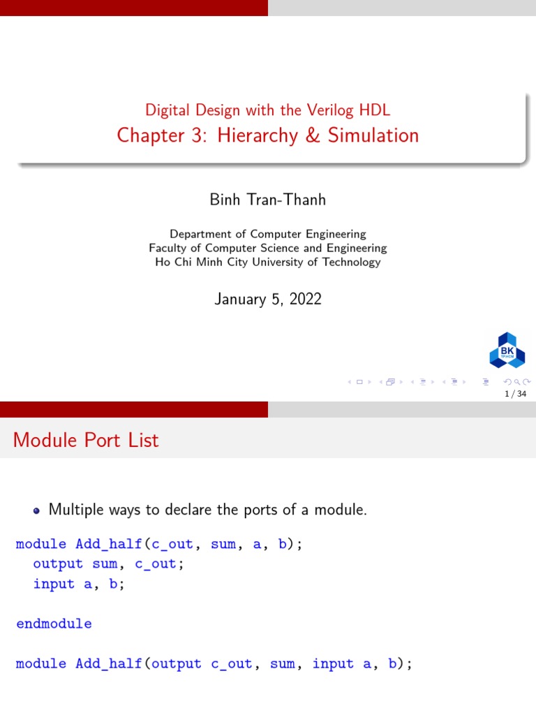 Chapter 3: Hierarchy & Simulation: Digital Design With The Verilog HDL ...