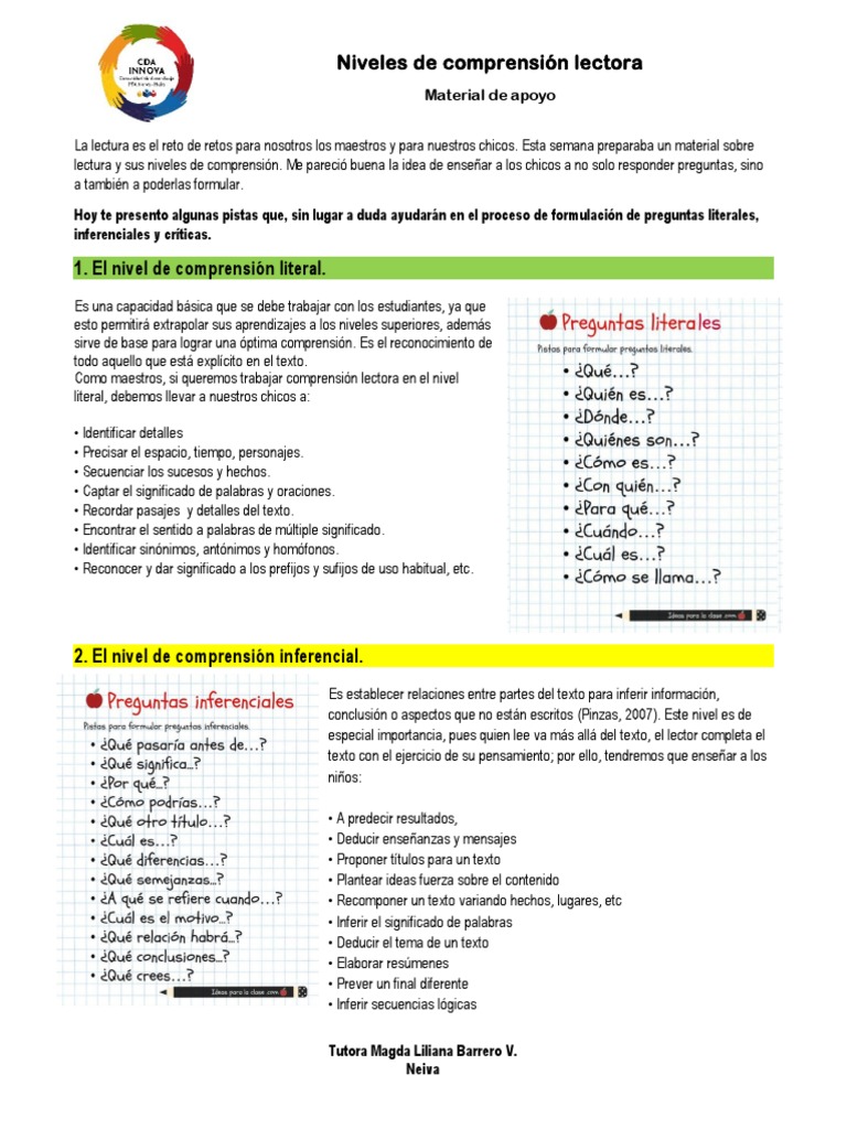 Niveles de Comprensión Lectora | PDF | Comprensión lectora ...