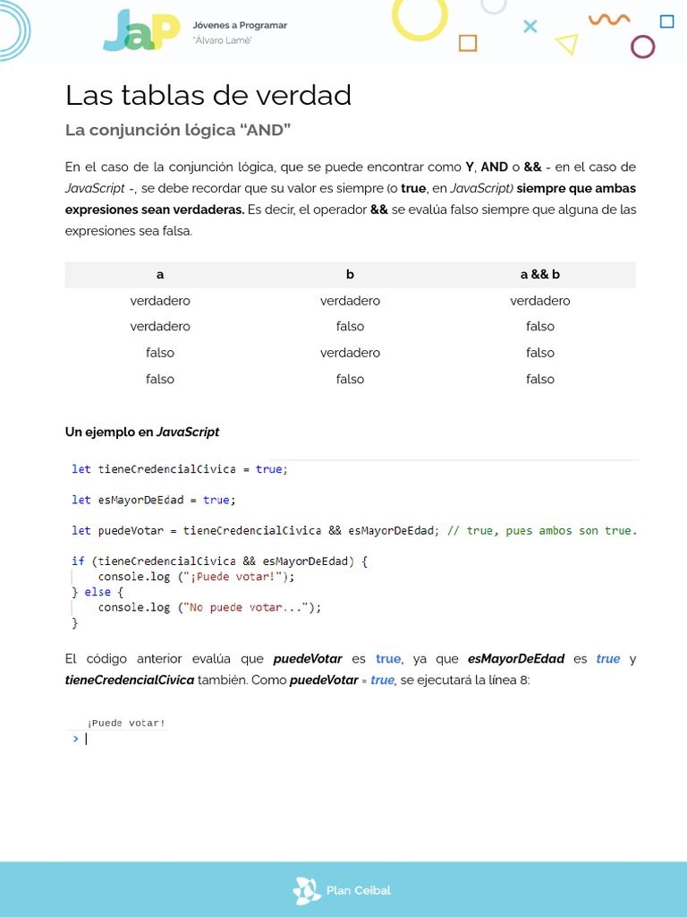 Las Tablas de Verdad La Conjunción Lógica and PDF