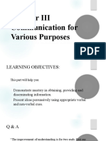 Communication For Various Purposes: Lesson 1 Informative, Persuasive and Argumentative Communication