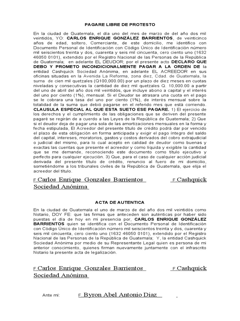 Pagare Libre de Protesto PDF Pagos