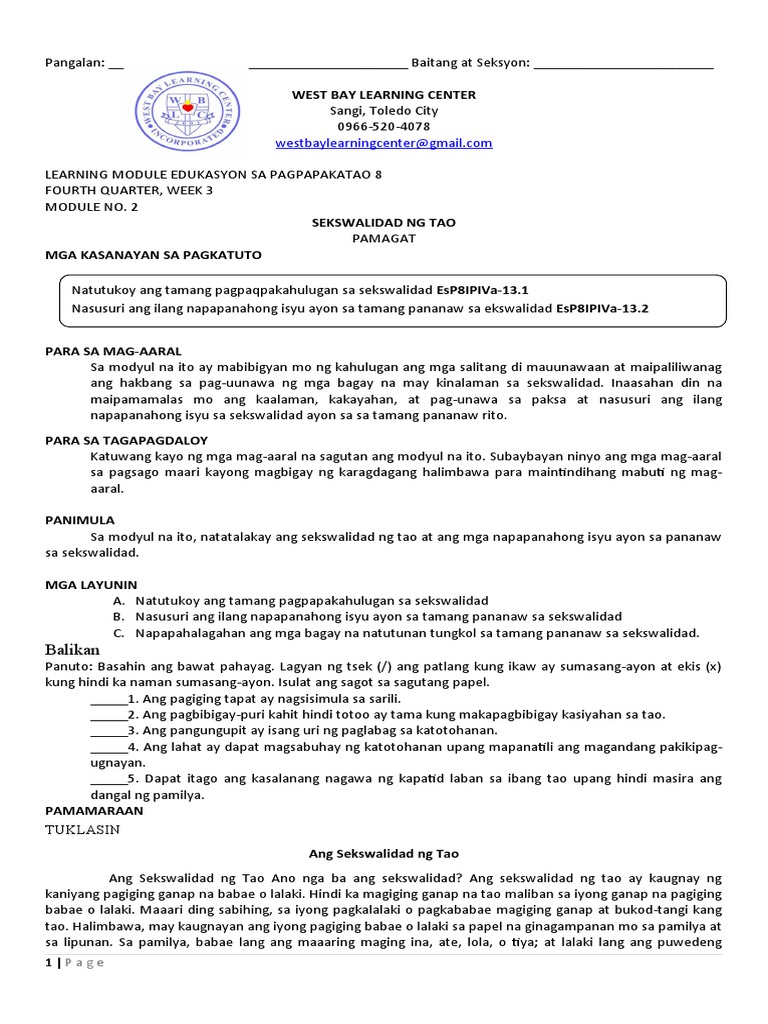 West Bay Learning Center Balikan PDF