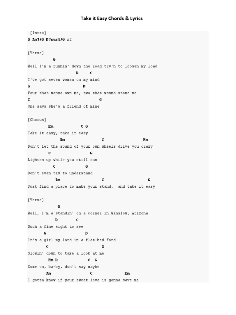 Take It Easy Chords And Cover