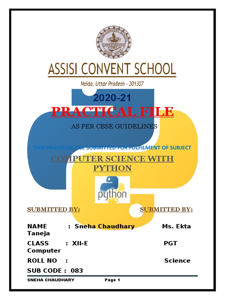 Computer Science With Python Practical File | PDF | Text File | Computing