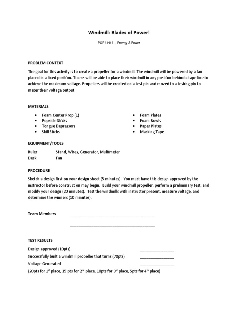 Windmill Propeller Design Challenge | PDF