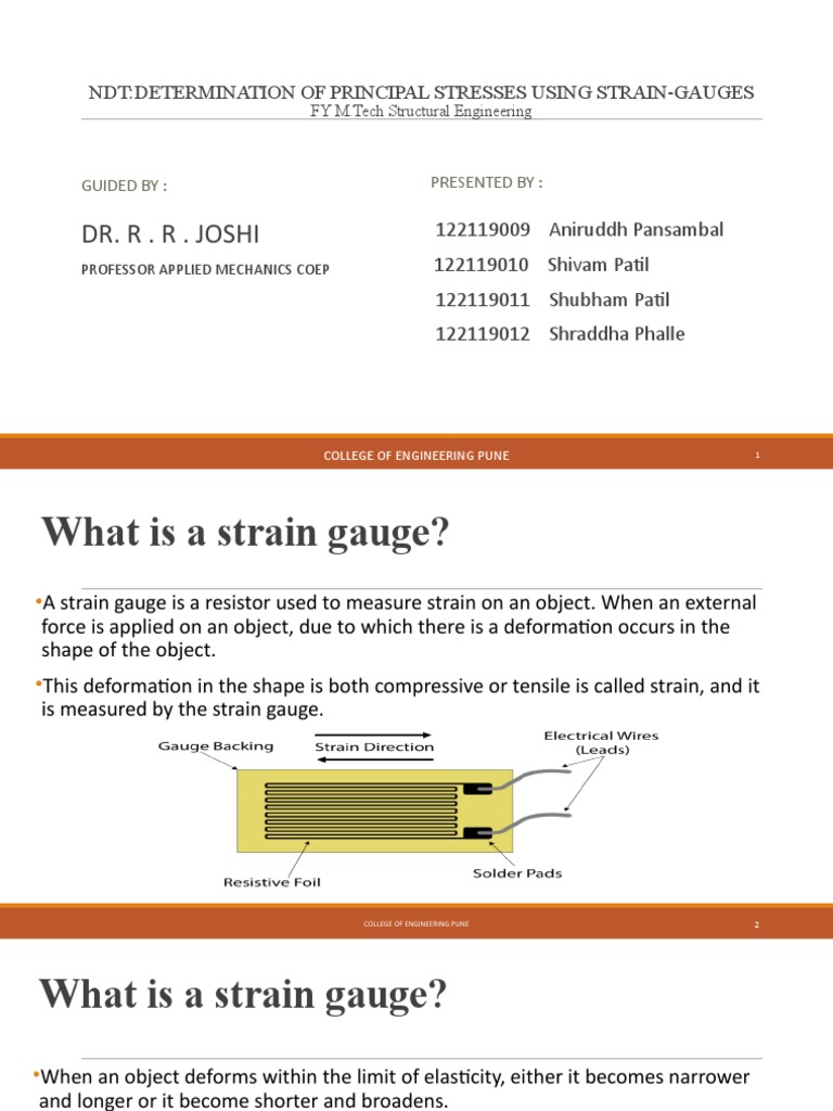 Dr. R R Joshi NdtDetermination of Principal Stresses Using Strain