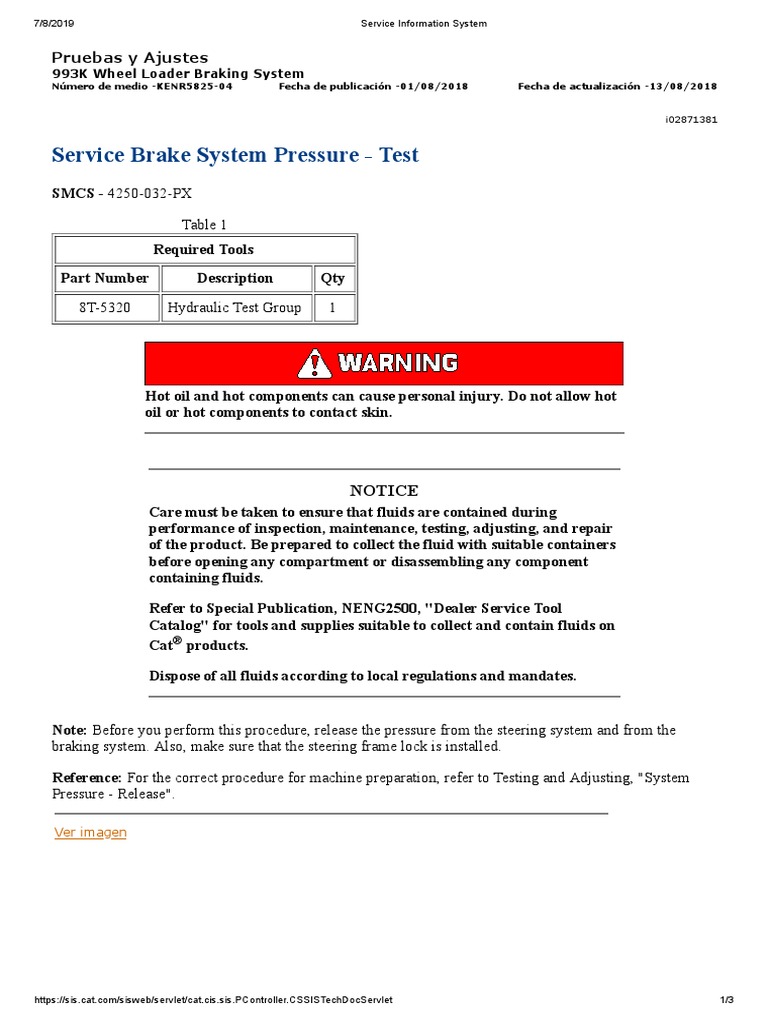 Service Brake System Pressure - Test | PDF | Pressure | Brake