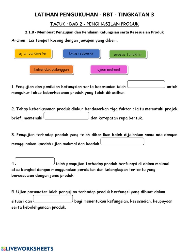 Latihan Pengukuhan - RBT - Tingkatan 3: Tajuk: Bab 2 - Penghasilan ...