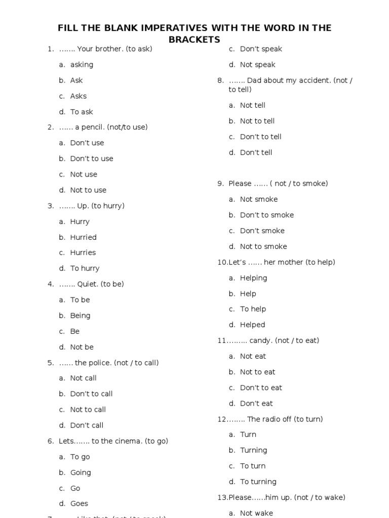 Fill The Blank Imperatives With The Word In The Brackets