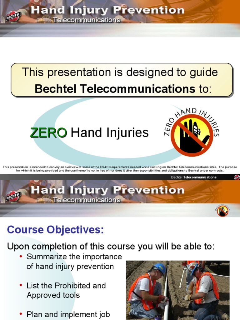 Bechtel Hand Injury Prevention Guide | PDF | Wire | Tools
