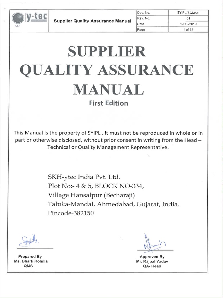 Supplier Quality Manual PDF