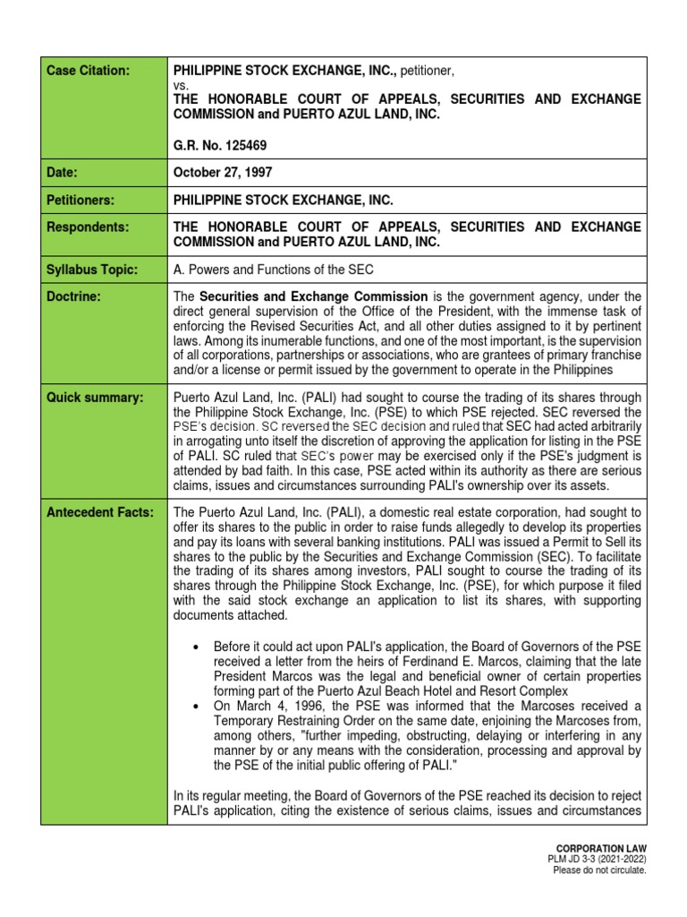 Philippine stock exchange v court of appeals 281 scra 232 1997