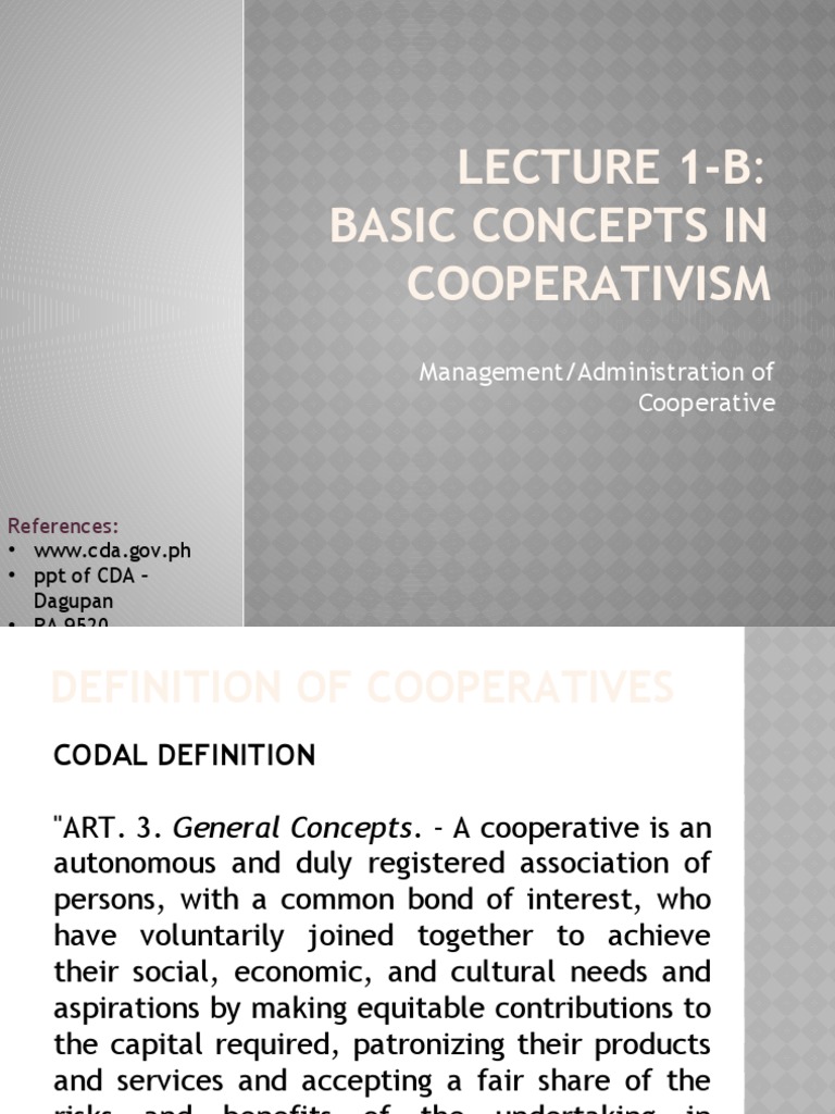 Lecture 1B Definition Types of Cooperatives PDF Cooperative Business