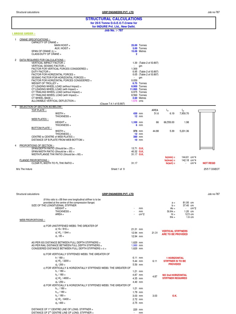 EOT Crane Structural Design Calculations | PDF | Bending | Stress ...