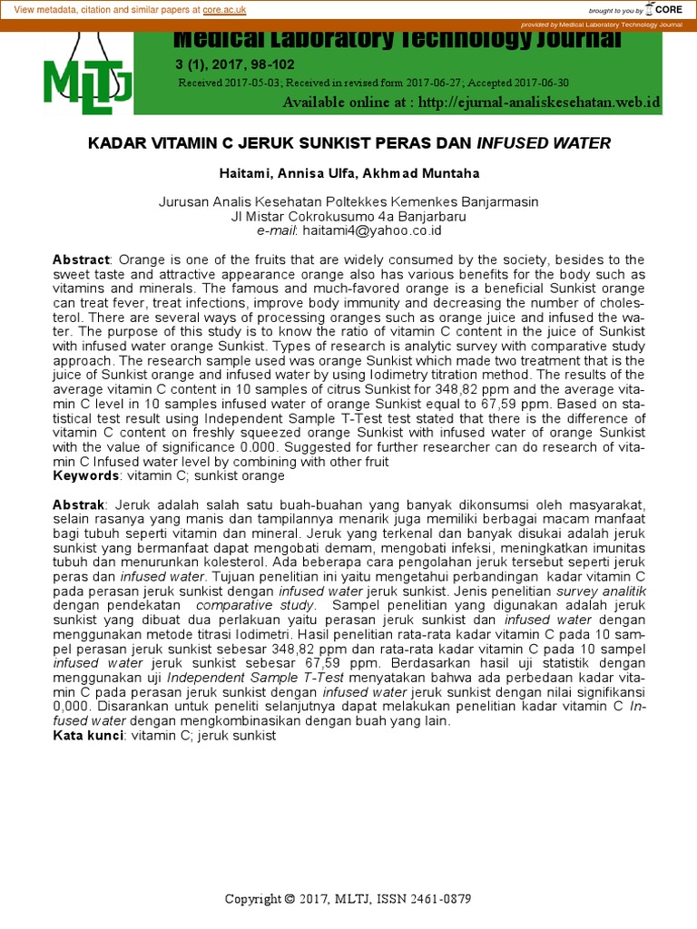 Medical Laboratory Technology Journal Kadar Vitamin C Jeruk Sunkist