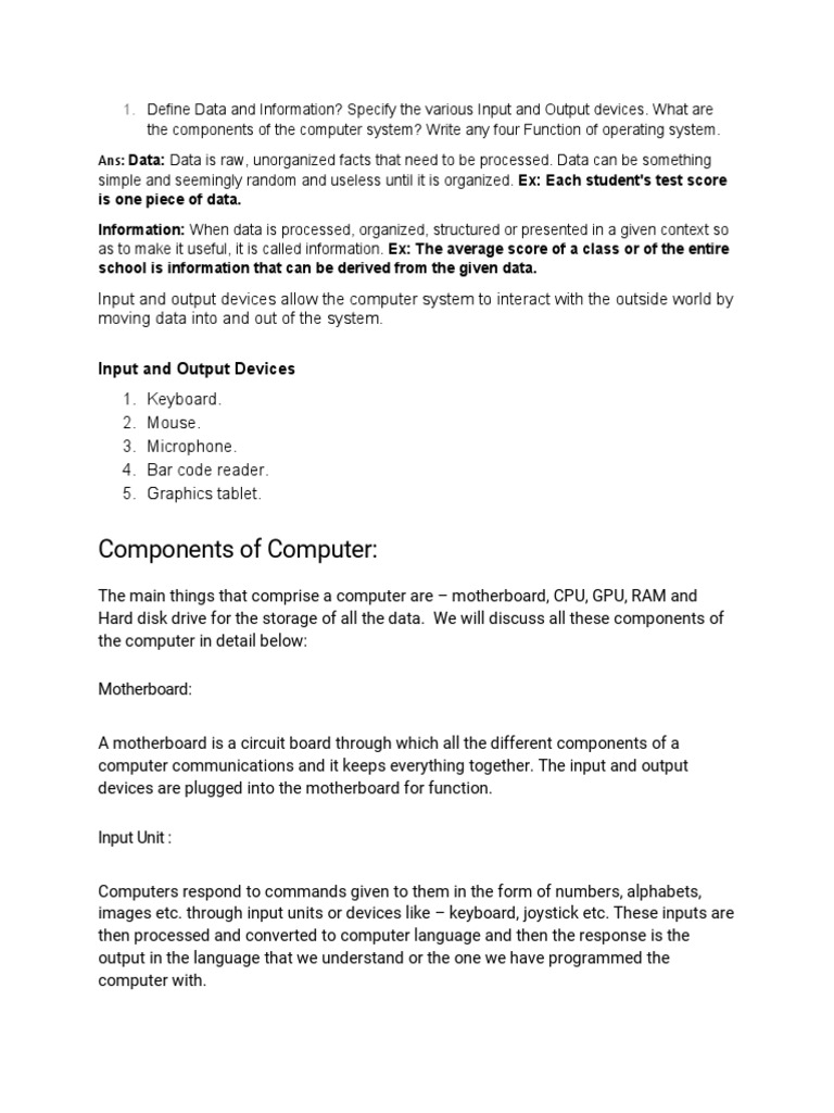 Components of Computer:: Input and Output Devices | PDF | Input/Output ...