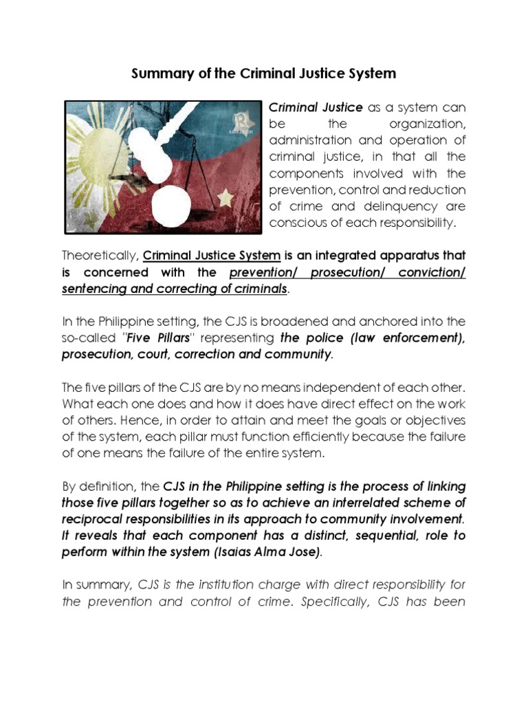 Summary Of The Criminal Justice System Pdf Prosecutor Crime