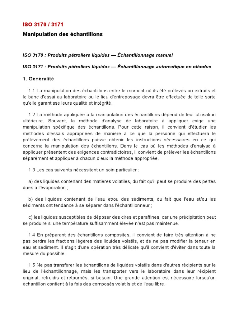 ISO 3170-3171 - Manipulation Des Échantillons | PDF | Pompe | Eau