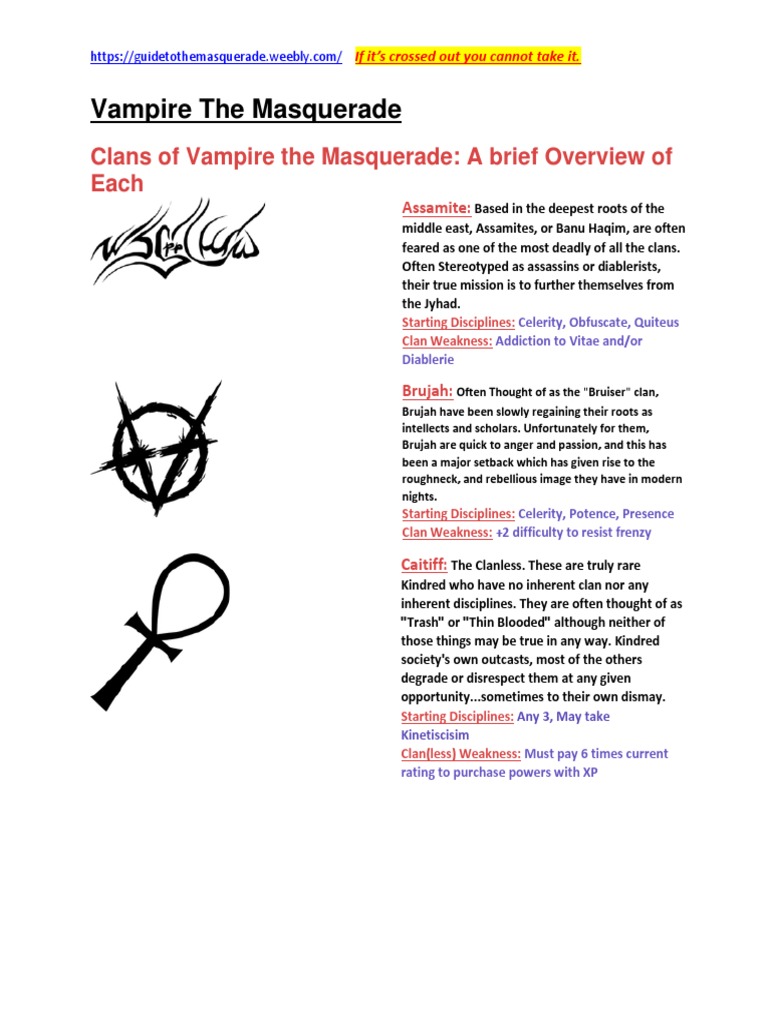 VTM Character Creation and Clans Guide | PDF
