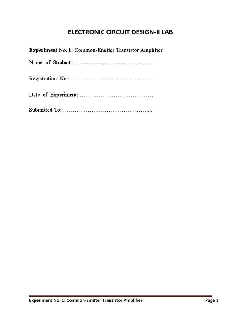 Electronic Circuit DesignIi Lab Experiment No. 1 CommonEmitter
