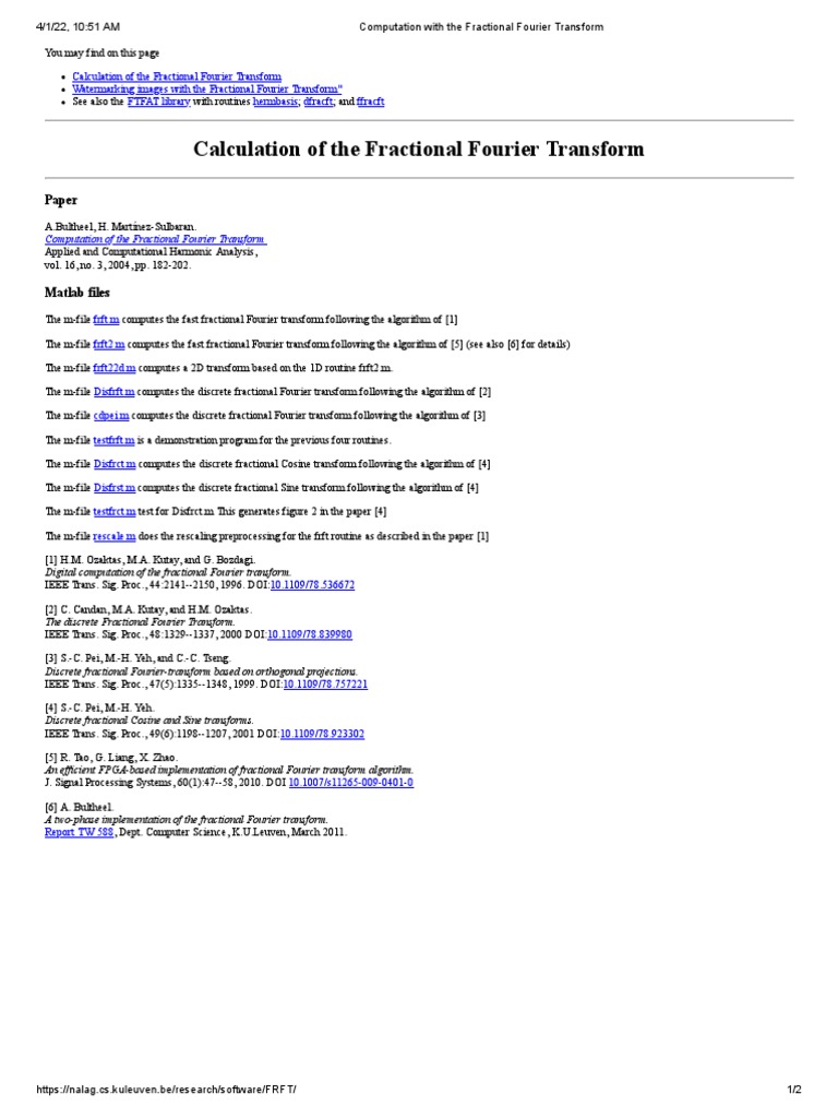 Computation With The Fractional Fourier Transform | PDF | Fourier ...