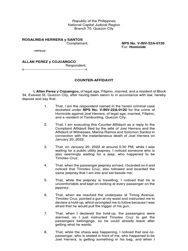 Rosalinda Herrera Y Santos Complainant, NPS No. VINV22A0120 Download Free PDF Common Law