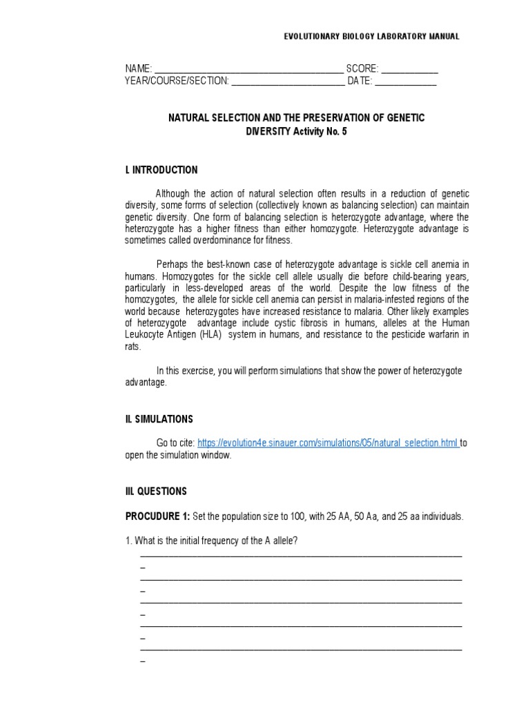 #5 Natural Selection and The Preservation of Genetic Diversity | PDF ...