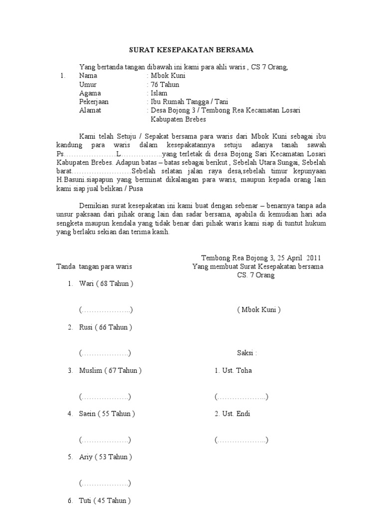 SURAT KESEPAKATAN BERSAMA