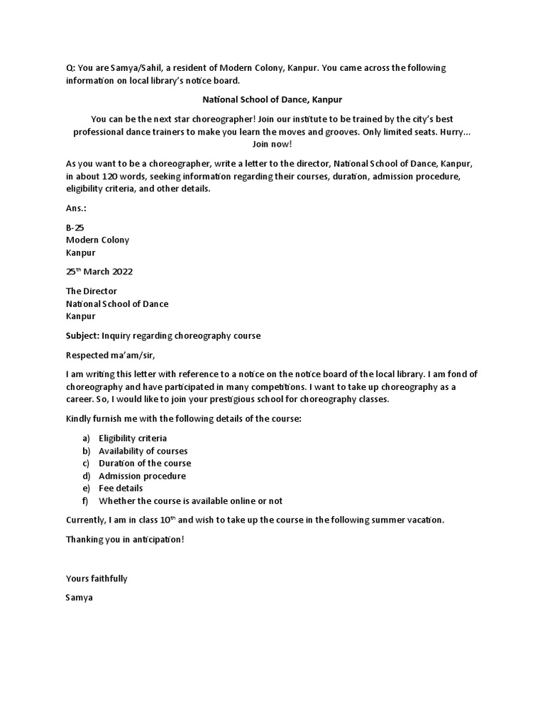 Letter of Enquiry Question PDF