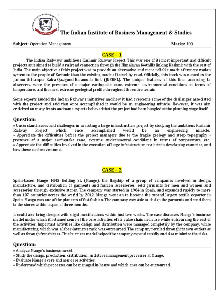 The Indian Institute of Business Management & Studies Case 1 PDF