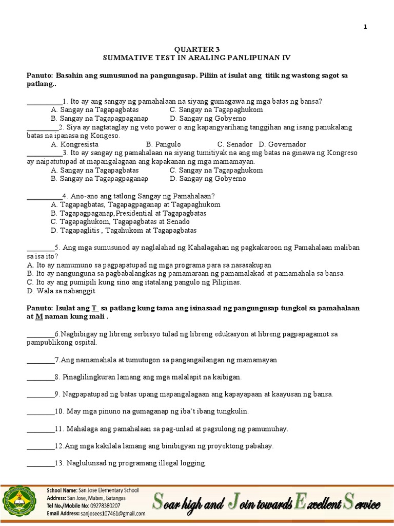 Quarter 3 Grade 4 Summative Test in AP | PDF