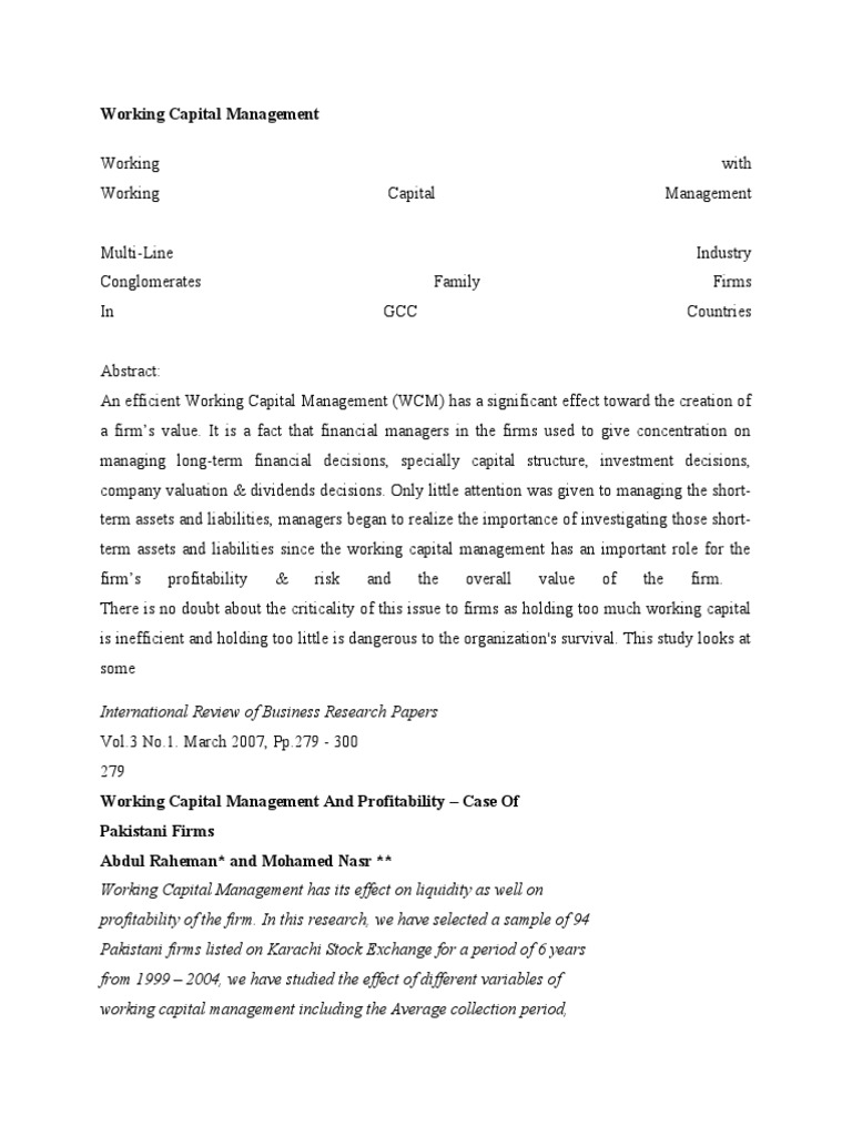 Working Capital Management | PDF | Correlation And Dependence | Working ...
