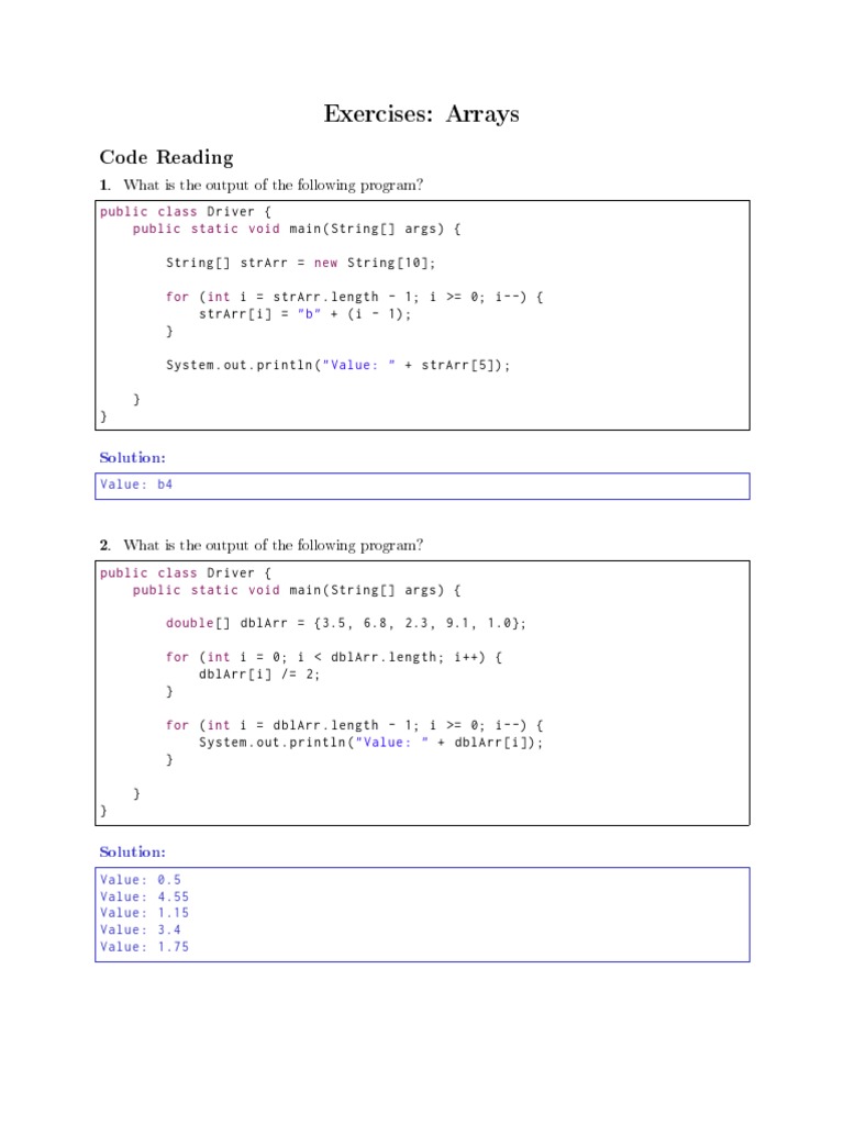 Exercises: Arrays: Code Reading | PDF | Array Data Structure | String ...