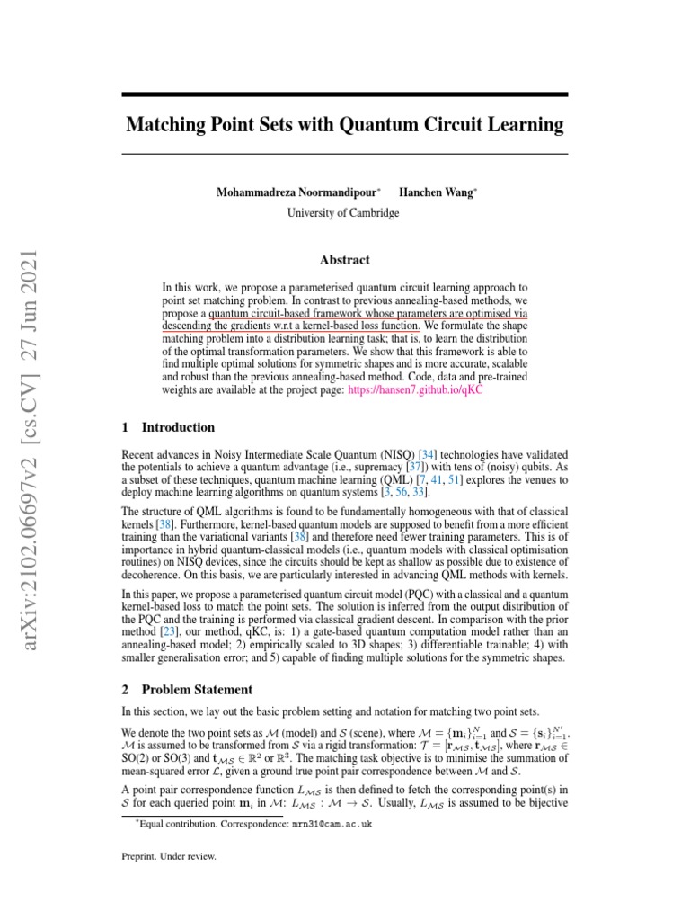 Matching Point Sets With Quantum Circuit Learning Download Free PDF