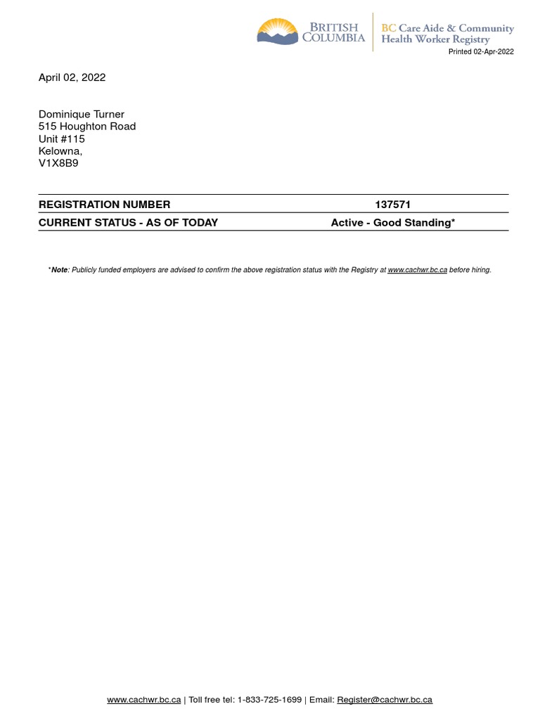 Registration Status Confirmation | PDF