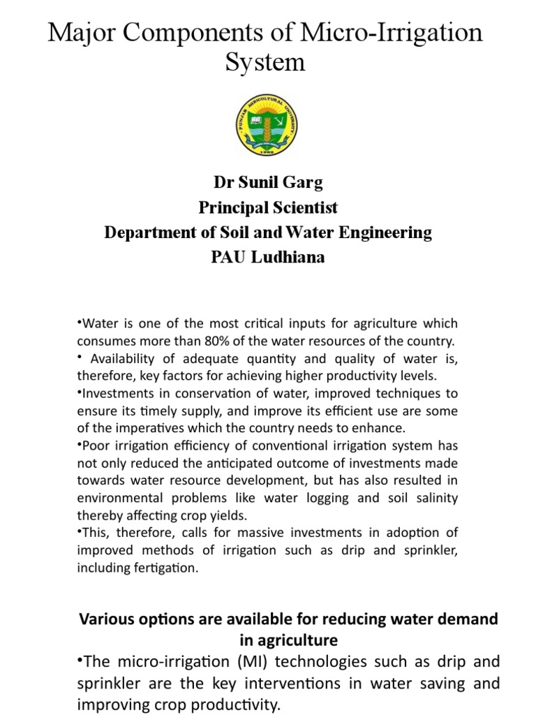 Major Components of MicroIrrigation System PDF Irrigation Water