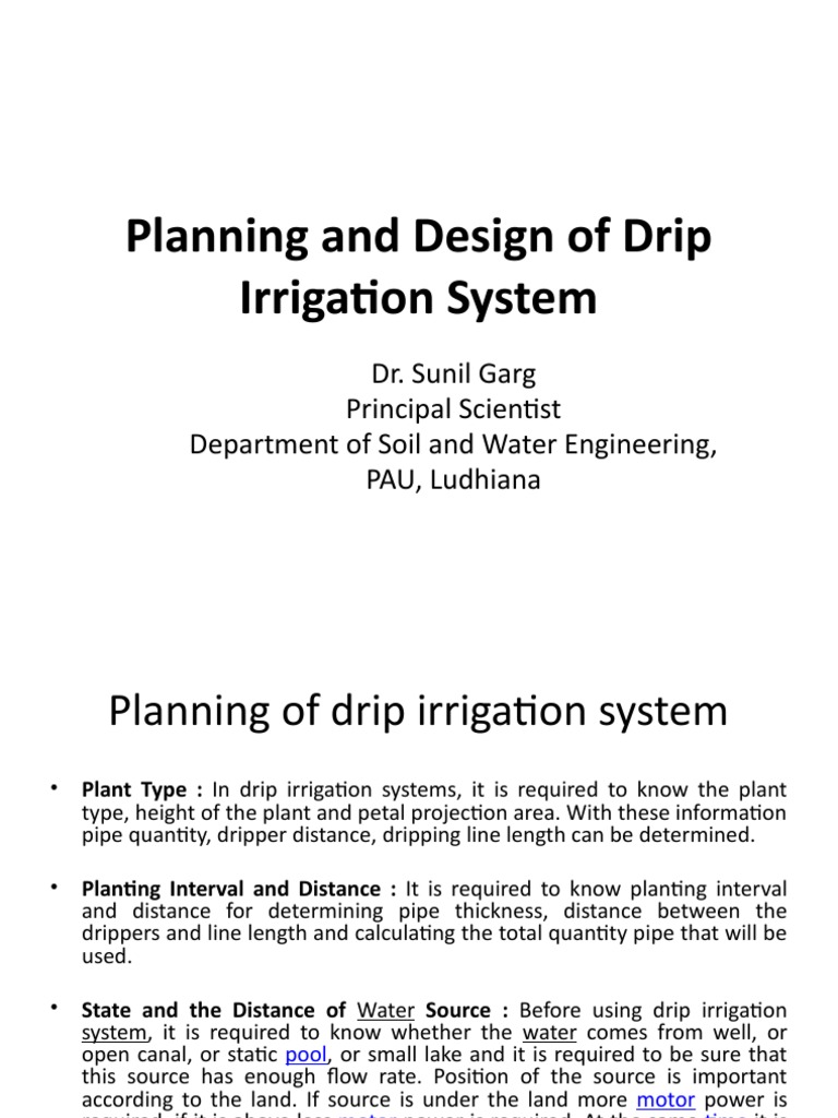 Planning and Design of Drip Irrigation System PDF Irrigation