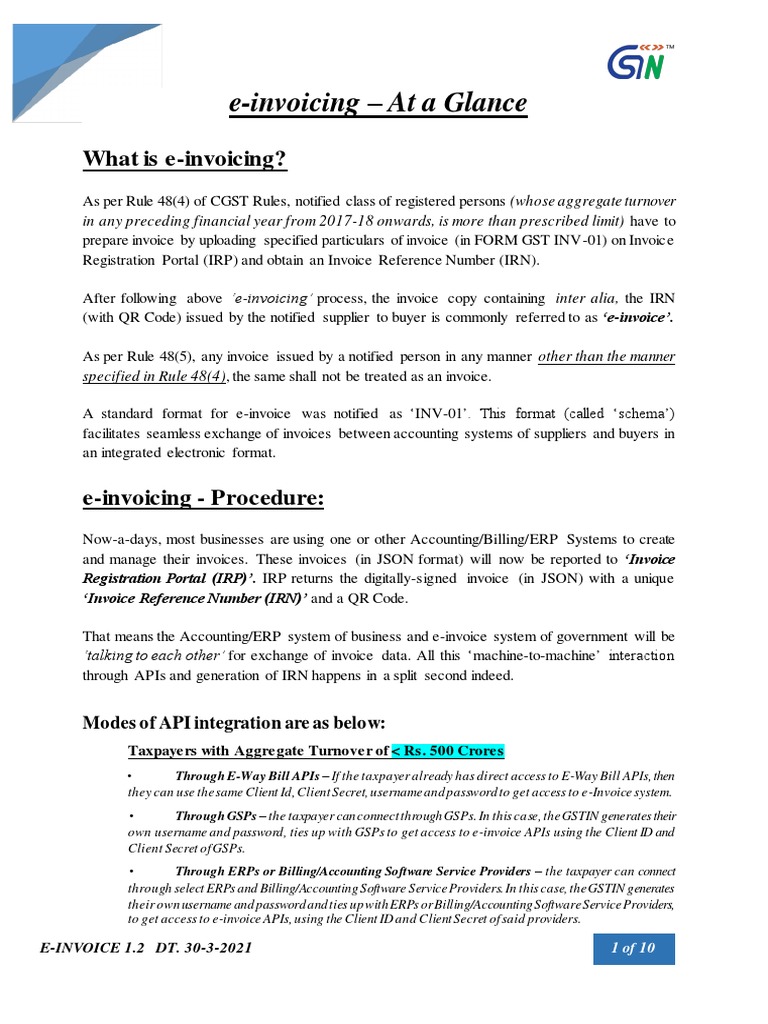 E-Invoicing - at A Glance | PDF | Invoice | Value Added Tax