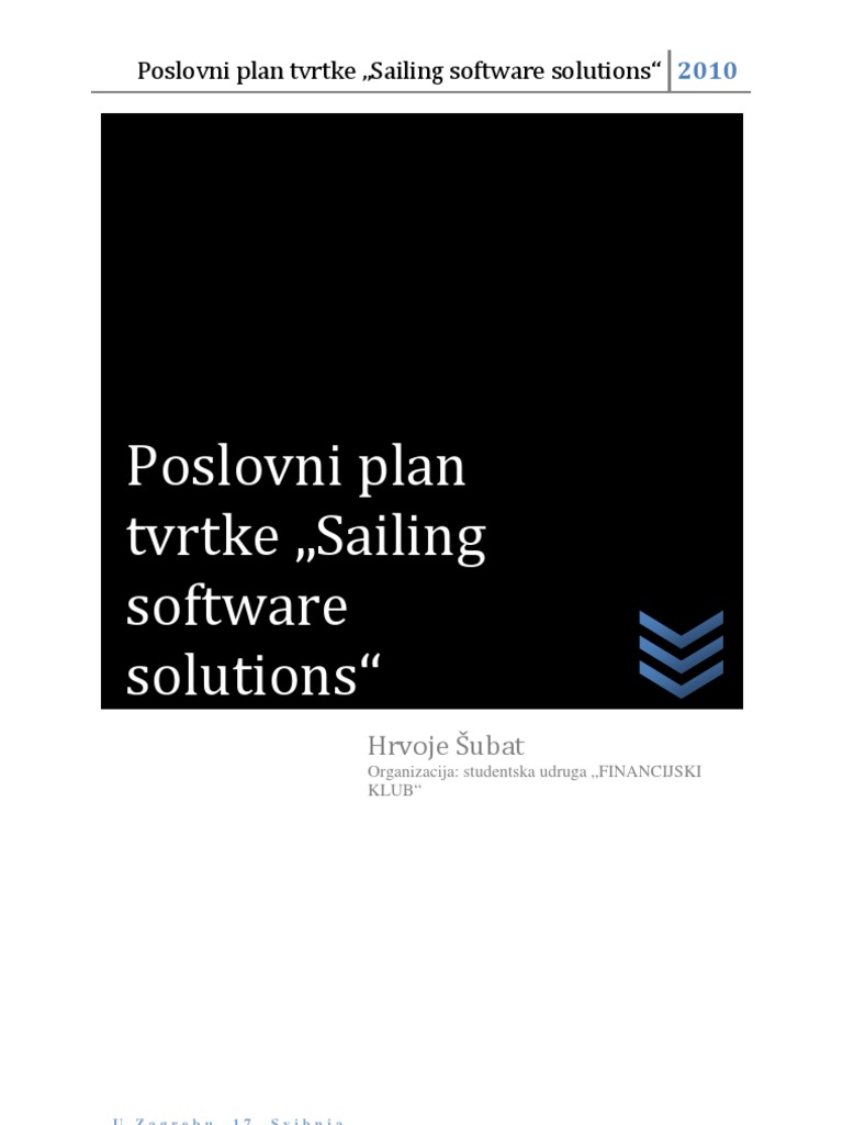 Poslovni Plan Tvrtke Sailing Software Solutions | PDF