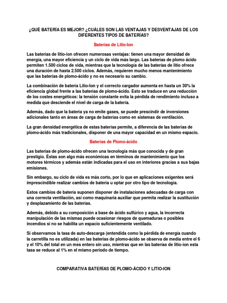 Baterías de Plomo-Ácido y Litio-Ion | PDF | Batería de iones de litio ...