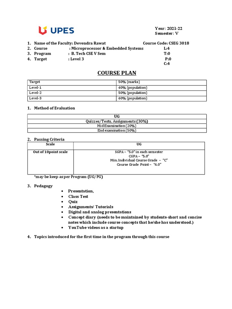 Microprocessor Course Plan 2021-22 | PDF | Engineering | Microcontroller
