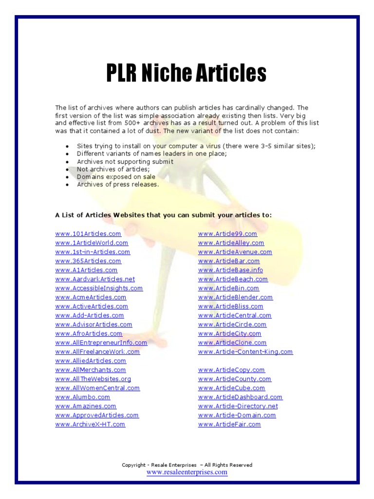 PLR Niche Articles: A List of Articles Websites That You Can Submit ...