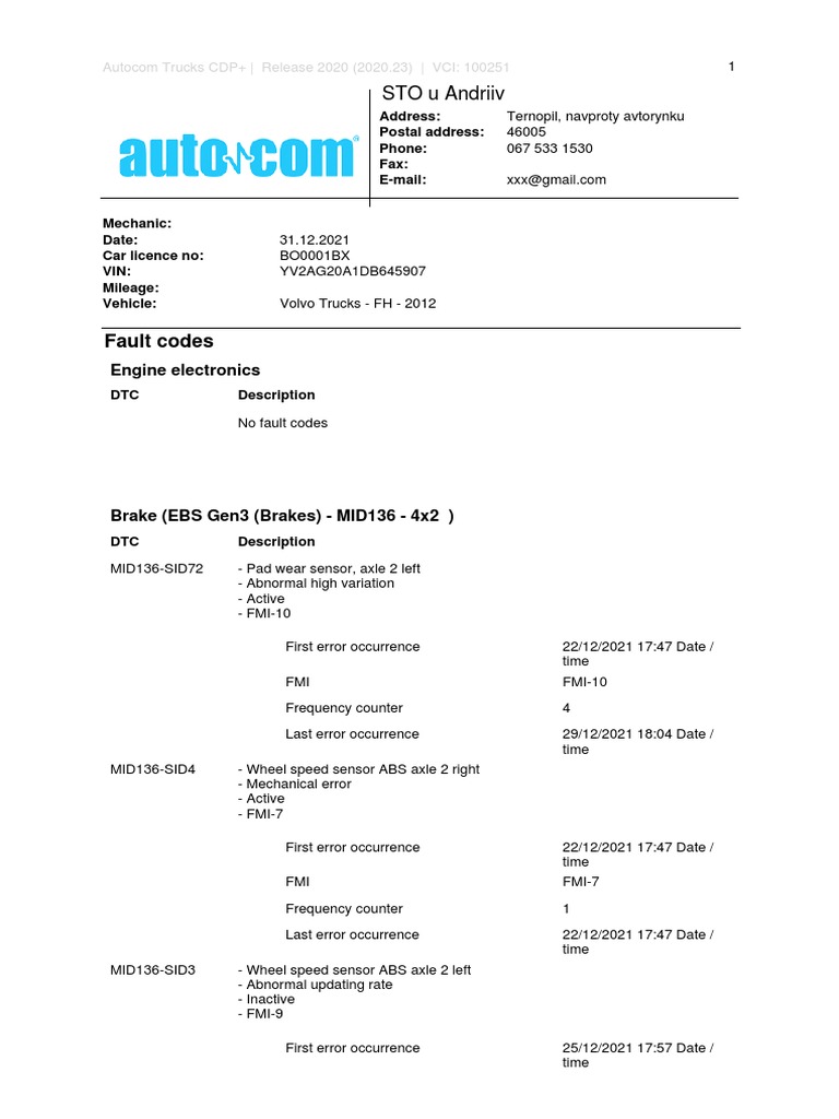 Volvo Truck Diagnostic Report 2021 | PDF | Anti Lock Braking System ...